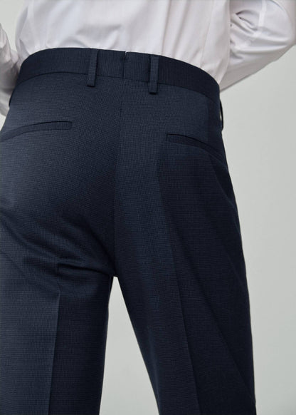 Night blue suit trousers back view with welt pockets and crease seam