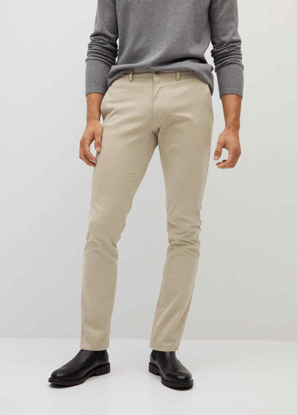 MANGO beige straight-leg pants with belt loops and front seam detail