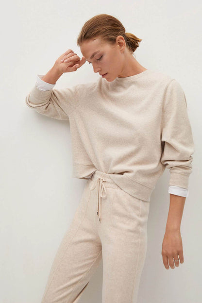 Sand knit hoodie sweatshirt with drawstring waist pants