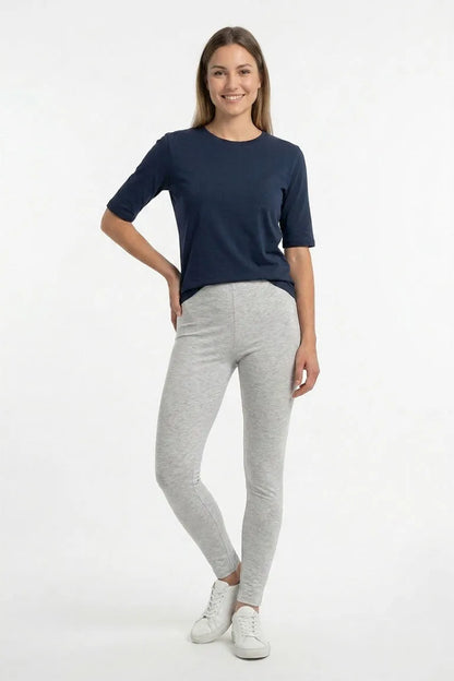 Grey heather pants with elastic waistband and straight leg