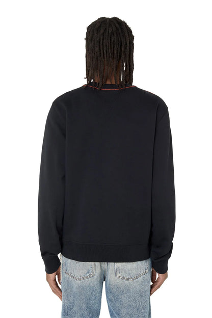 Black crewneck sweatshirt back with ribbed hem