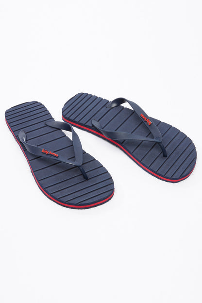 Splash dark blue flip-flops with red trim and thong straps