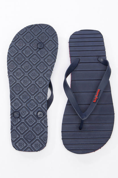 Splash dark blue flip-flops with textured outsole and red-trim straps