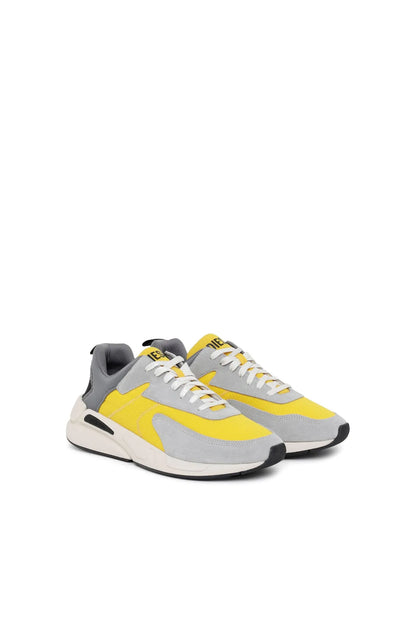 Diesel grey and yellow athletic sneakers with white outsole and side panels