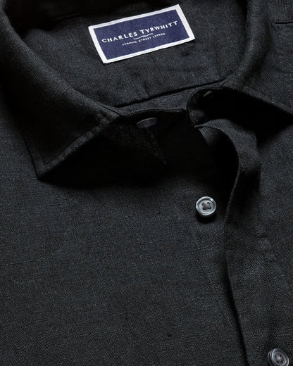 Charles Tyrwhitt black shirt collar label and front button detail