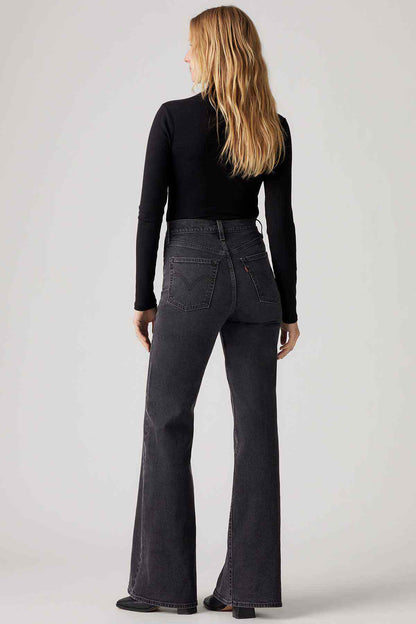 Levi's black bootcut jeans back view with belt loops and yoke stitching