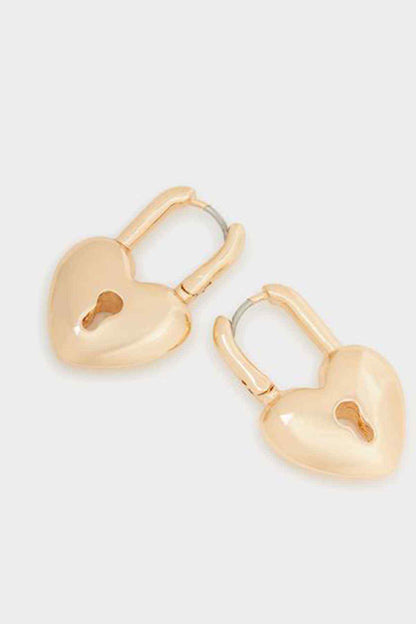 Gold heart hoop earrings with glossy open-heart design