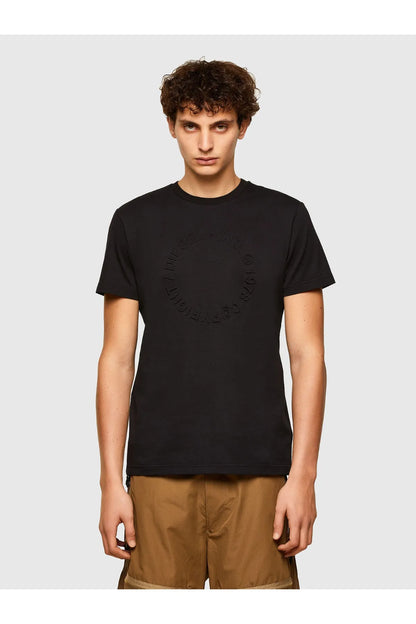Diesel black crewneck T-shirt with tonal circular logo on chest