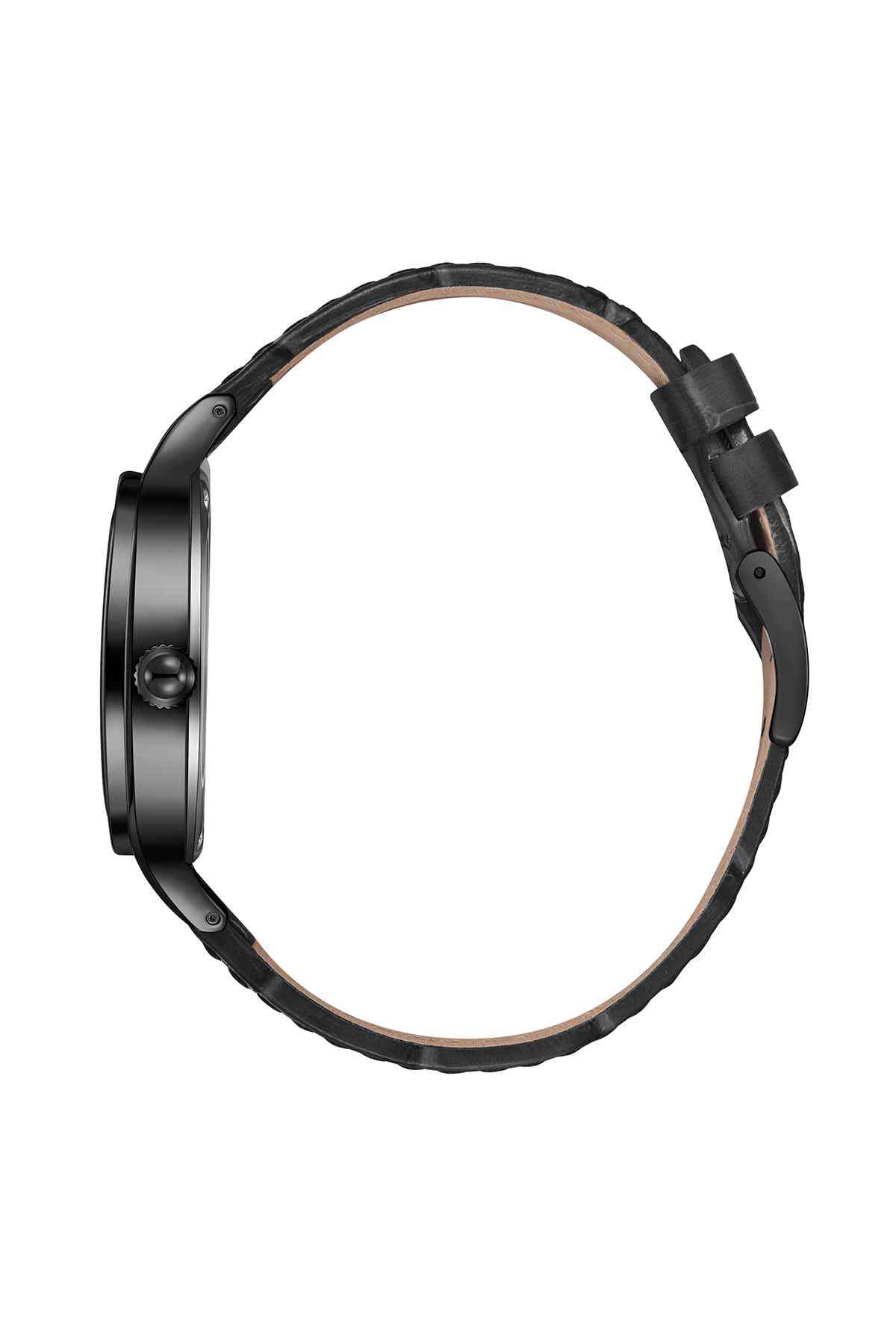 Lee Cooper black watch side profile with crown and black leather strap