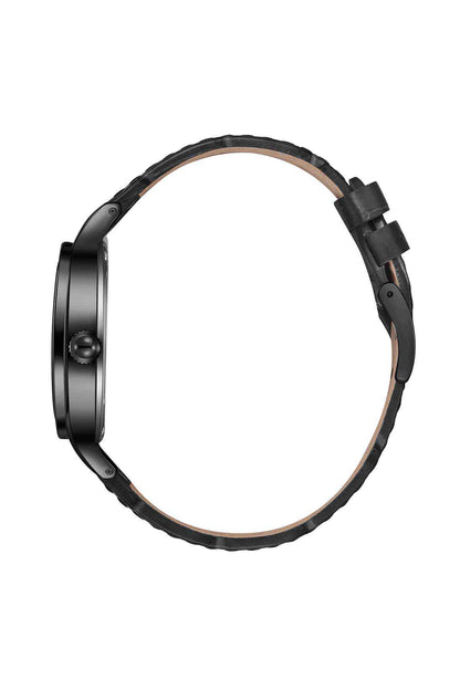 Lee Cooper black watch side profile with crown and black leather strap