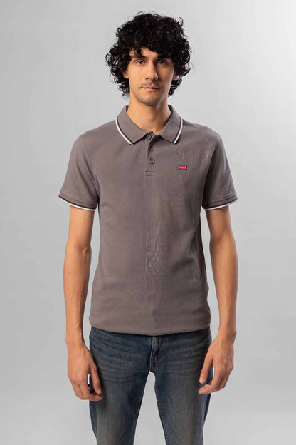 Levi's men's grey polo shirt with button placket and short sleeves, chest logo