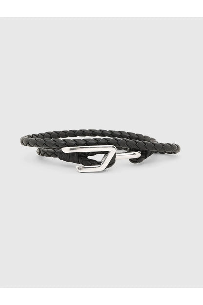 Diesel black braided leather belt with silver-tone buckle and keeper