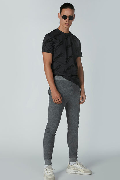 Grey heather jogger pants with logo patch and cuffed ankle hems