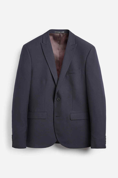 NEXT navy blazer with notch lapels, single button, flap pockets