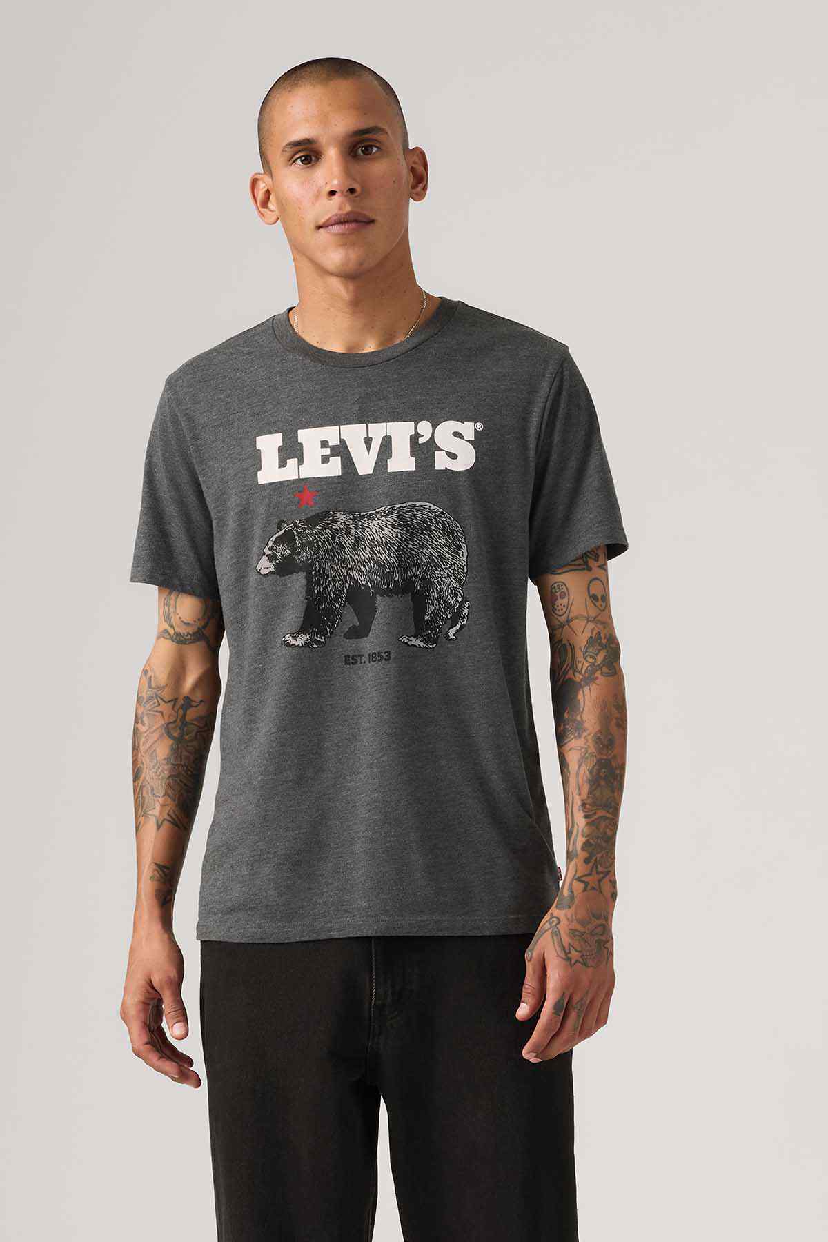 Grey graphic T-shirt with Levi's logo and bear artwork