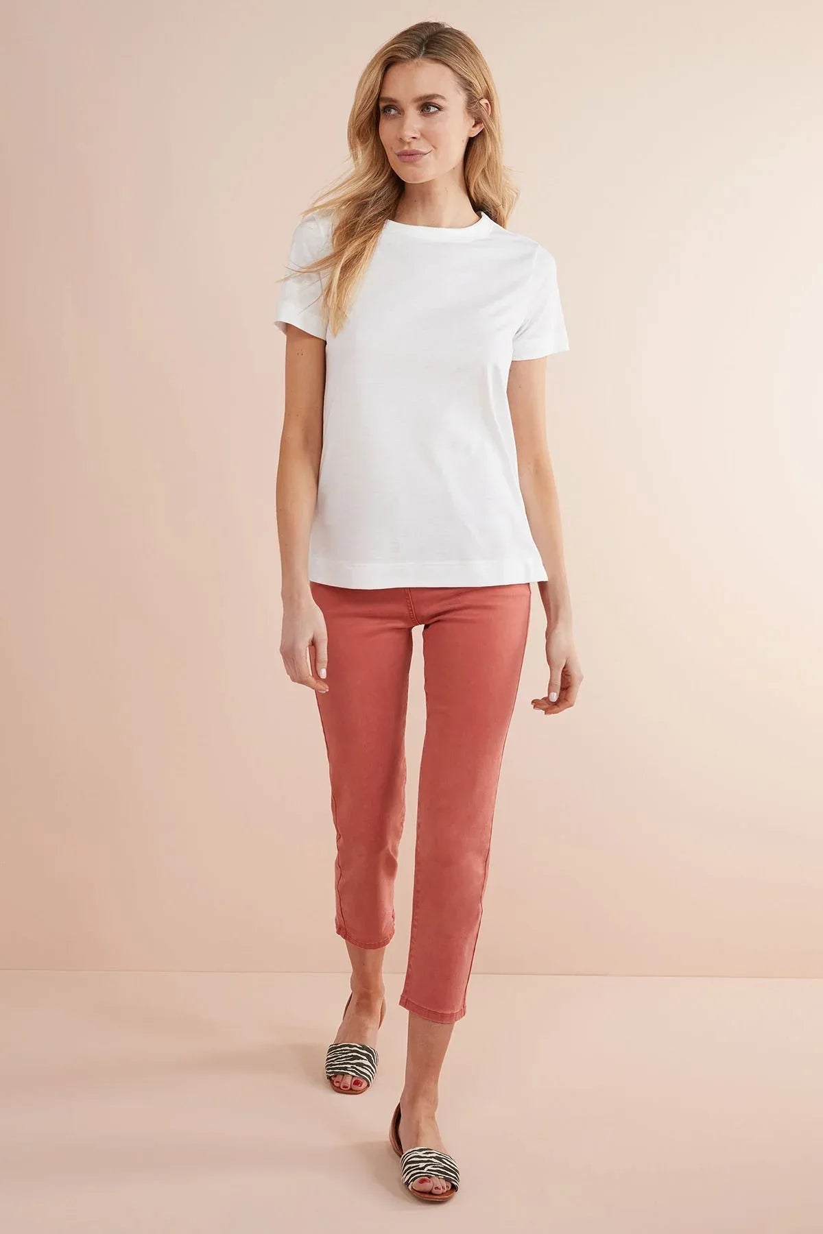 White women's short-sleeve T-shirt with crew neck