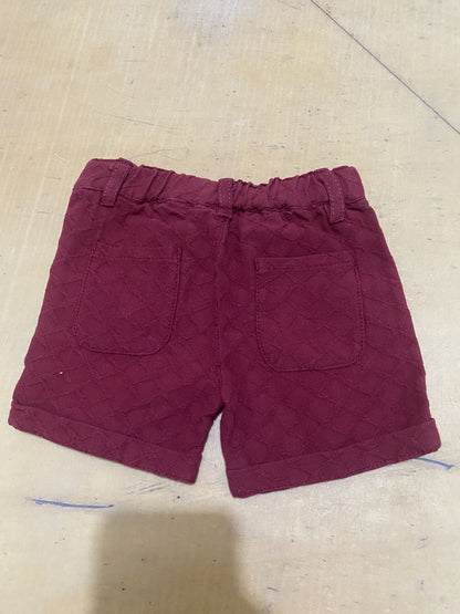 Burgundy kids shorts with elastic waist and back patch pockets
