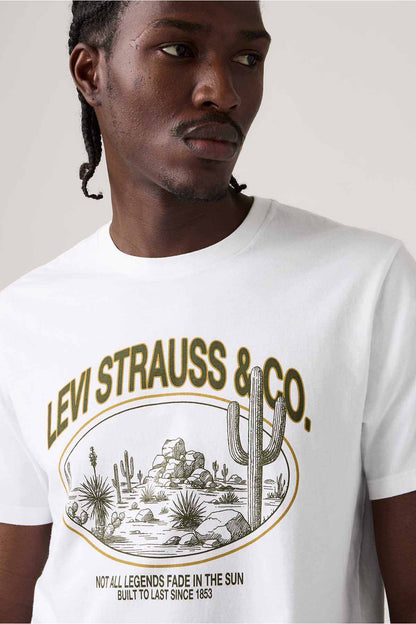 Levi's white graphic T-shirt with round cactus logo on front