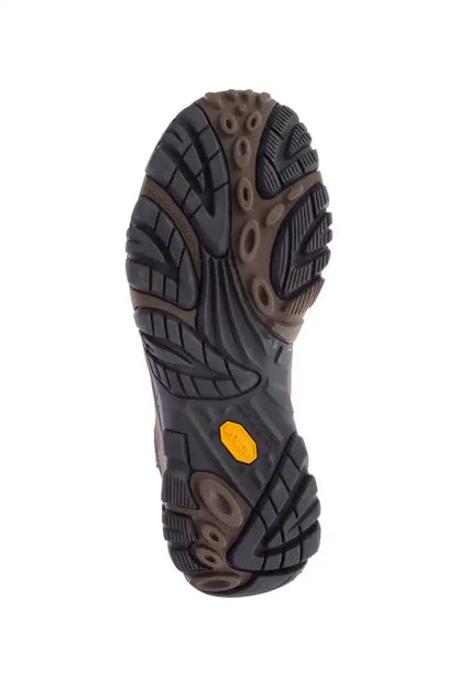 Merrell athletic shoes, underside view with deep tread and rubber traction
