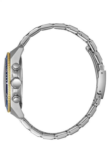 SLAZENGER silver metal watch with gold-accented side links, open profile