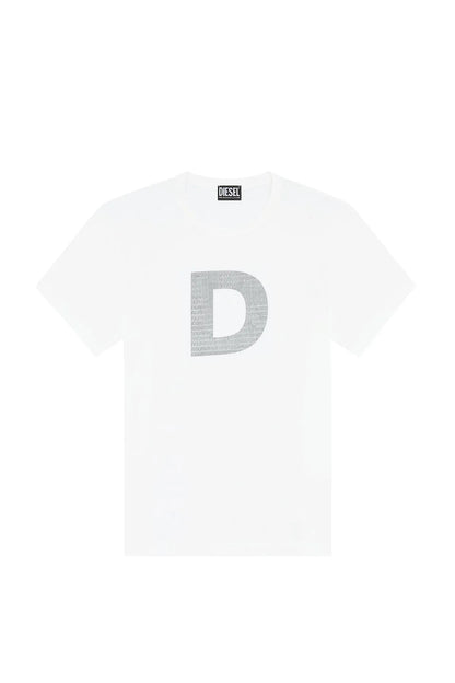 Diesel off-white crewneck T-shirt with large grey D graphic front