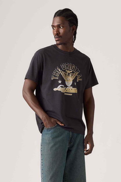 Men's dark graphic crewneck T-shirt with short sleeves, front print