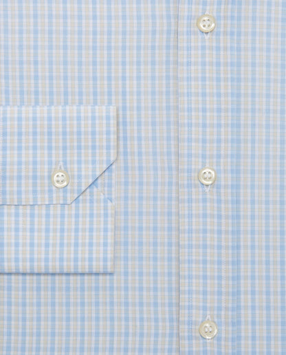 Camicissima light blue plaid dress shirt front, chest pocket flap and button placket