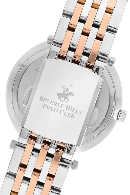 BHPC watch caseback with engraving and silver/rose gold striped bracelet