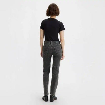 Dark grey straight-leg jeans with back yoke and five-pocket styling