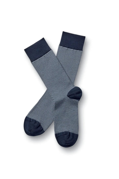 Charles Tyrwhitt striped blue dress socks with ribbed cuffs and navy toe detail