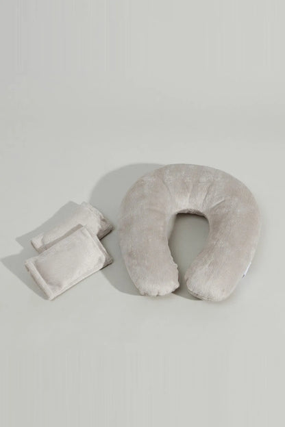 Light grey U-shaped baby neck pillow with soft plush cover