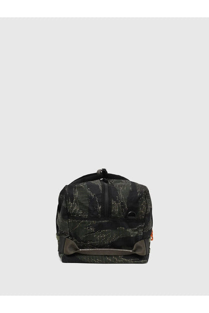 Diesel small duffel bag with dark green-black woven pattern and top zipper