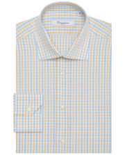 Camicissima orange-and-blue check dress shirt, buttoned collar and long sleeves
