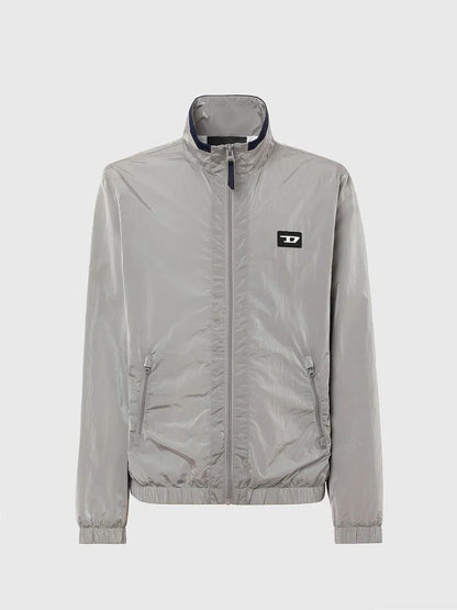 Diesel light grey zip-up bomber jacket with stand collar and chest logo patch