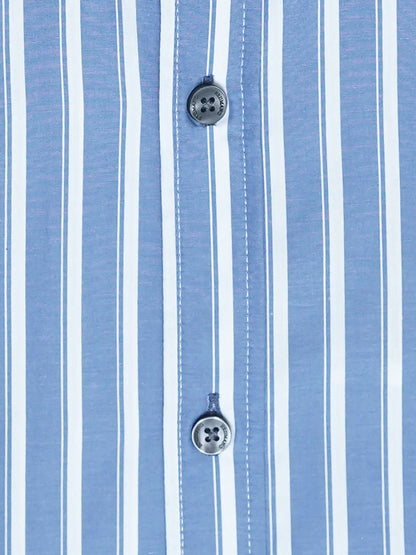 Light blue and white striped shirt placket with two dark button sets