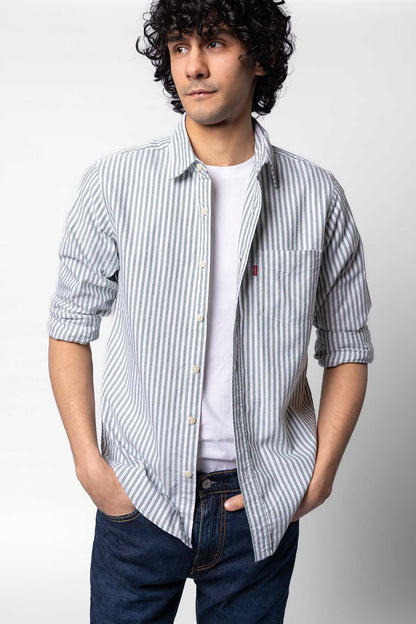 Levi's striped button-up shirt with chest pocket and long sleeves
