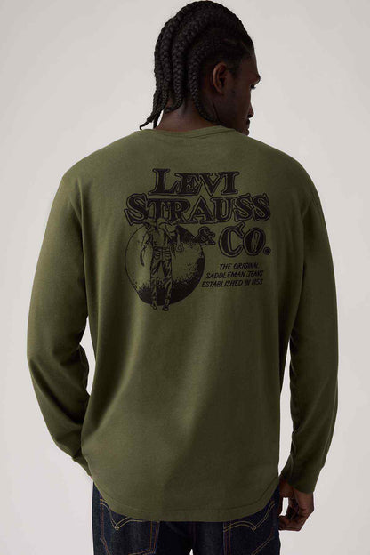 Levi's olive long-sleeve T-shirt showing large back print