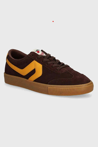 Levi's brown and yellow low-top sneakers with lace-up front