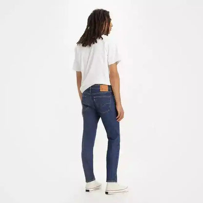 Levi's dark indigo denim jeans, straight-leg ankle length with waistband pockets
