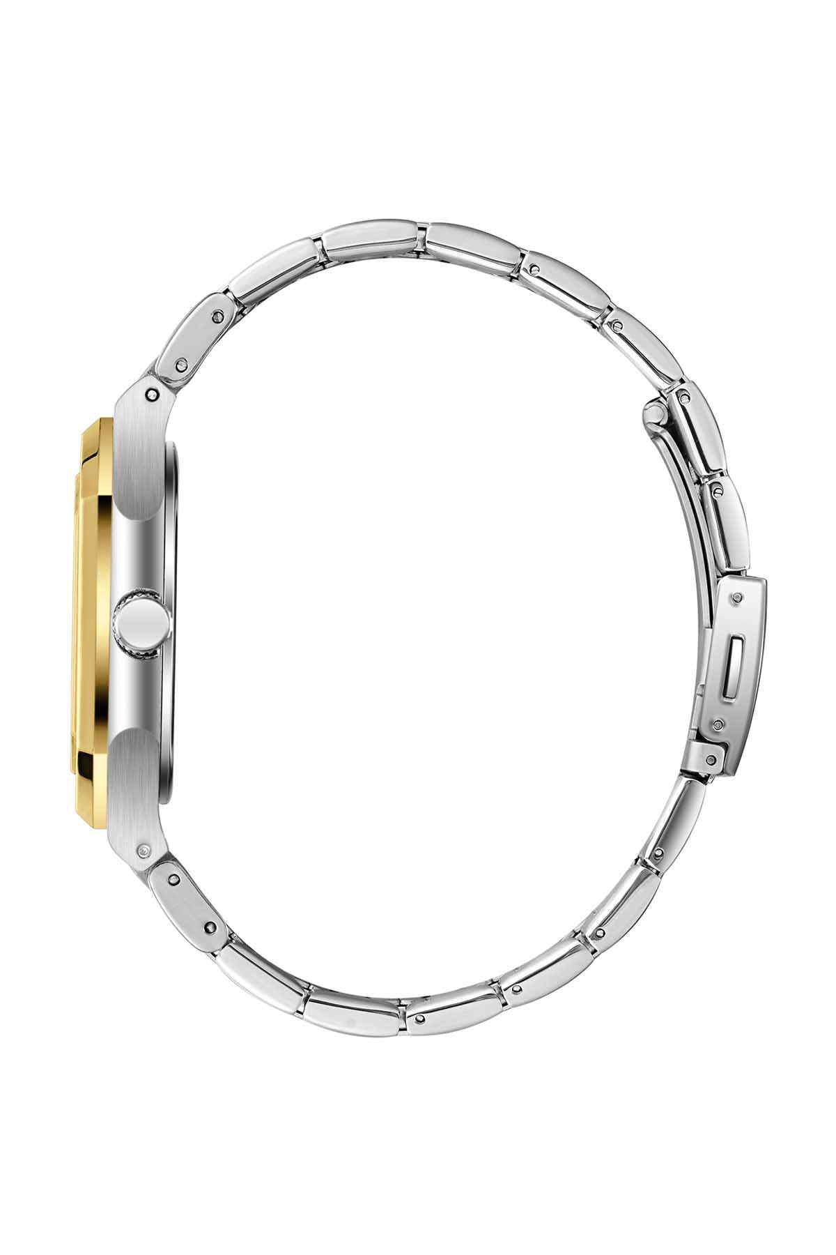 Two-tone wristwatch bracelet with silver links and gold side accents
