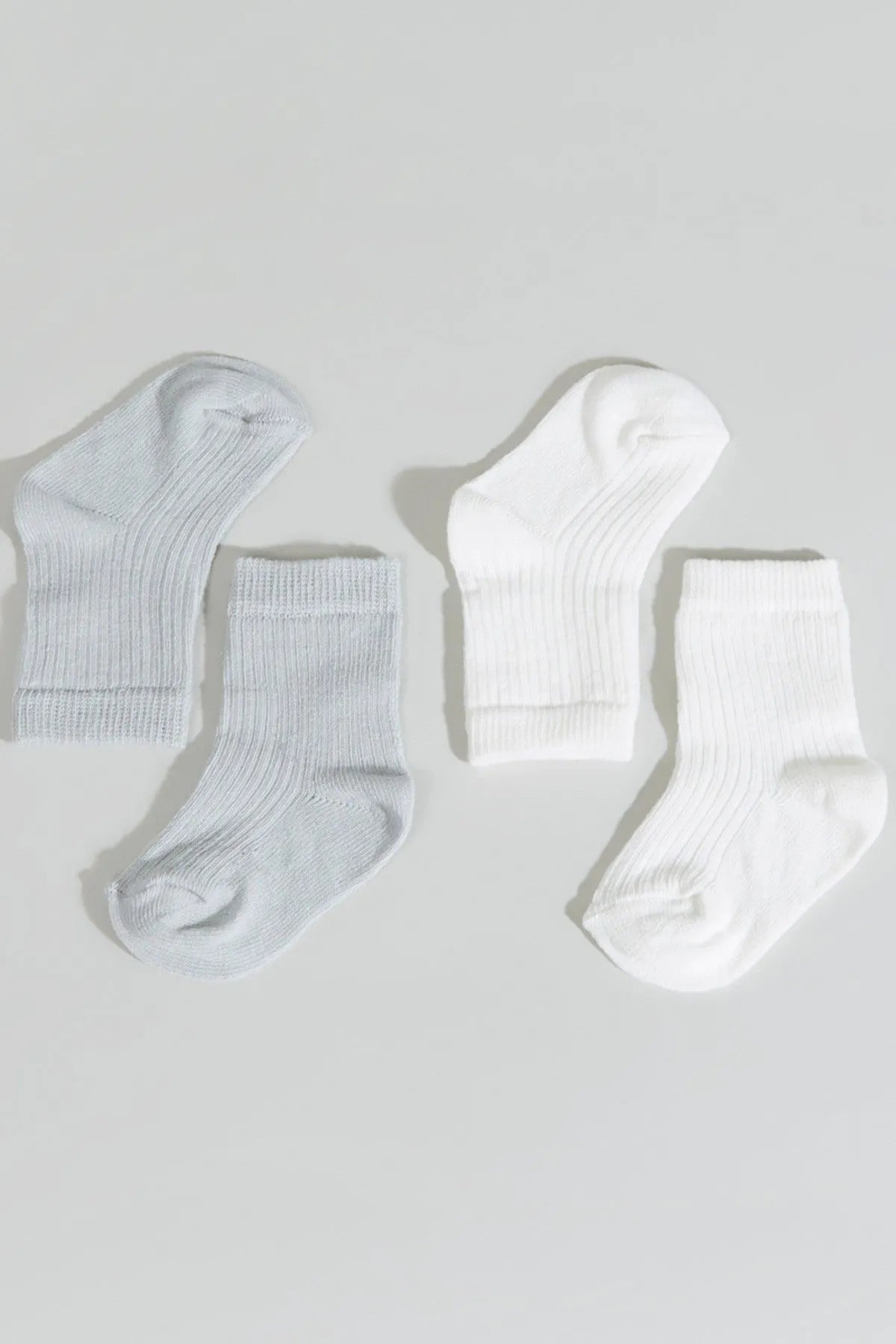 BABYSHOP baby socks set, light gray and white ankle socks with ribbed cuffs