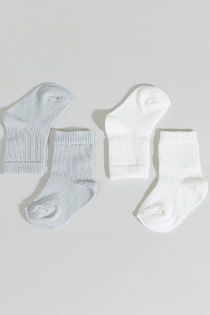 BABYSHOP baby socks set, light gray and white ankle socks with ribbed cuffs