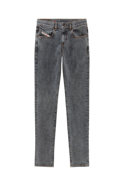 Diesel dark gray straight-leg jeans with five-pocket design and logo patch