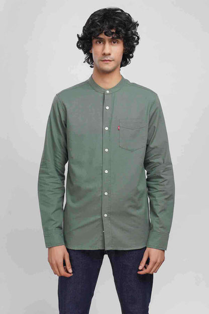Green Levi's button-up shirt with chest pocket and long sleeves