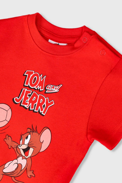 DISNEY red Tom and Jerry T-shirt with logo and character graphic