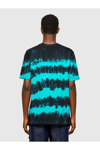 Diesel turquoise-and-black tie-dye crewneck T-shirt, short sleeves