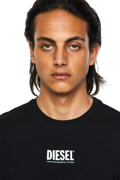 Black crew-neck T-shirt with DIESEL graphic logo on chest