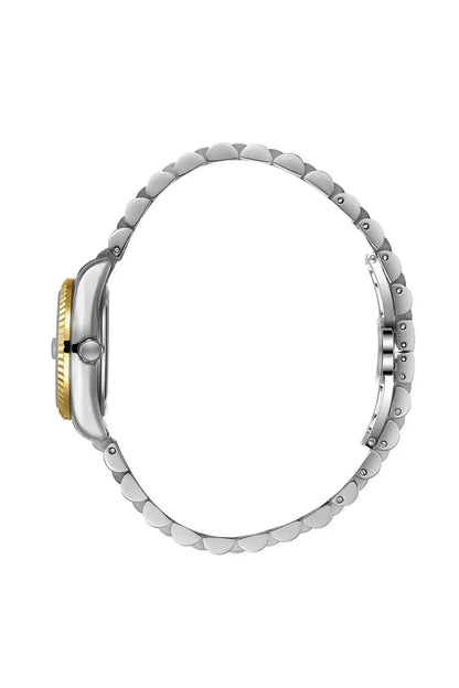 BHPC two-tone gold and silver wristwatch back with round case and linked bracelet