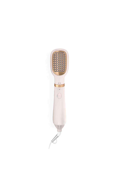 Philips light pink hair styler brush front view with vented bristle grid