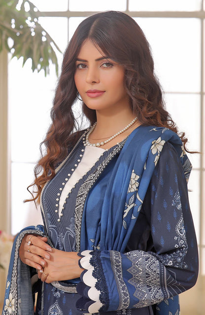 Fiona women's blue embroidered tunic with pearl trim, scalloped neckline, and dupatta